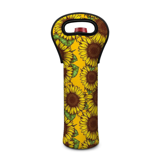 Classic Vintage Sunflower Pattern Print Single Neoprene Wine Tote
