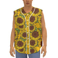 Classic Vintage Sunflower Pattern Print Sleeveless Baseball Jersey