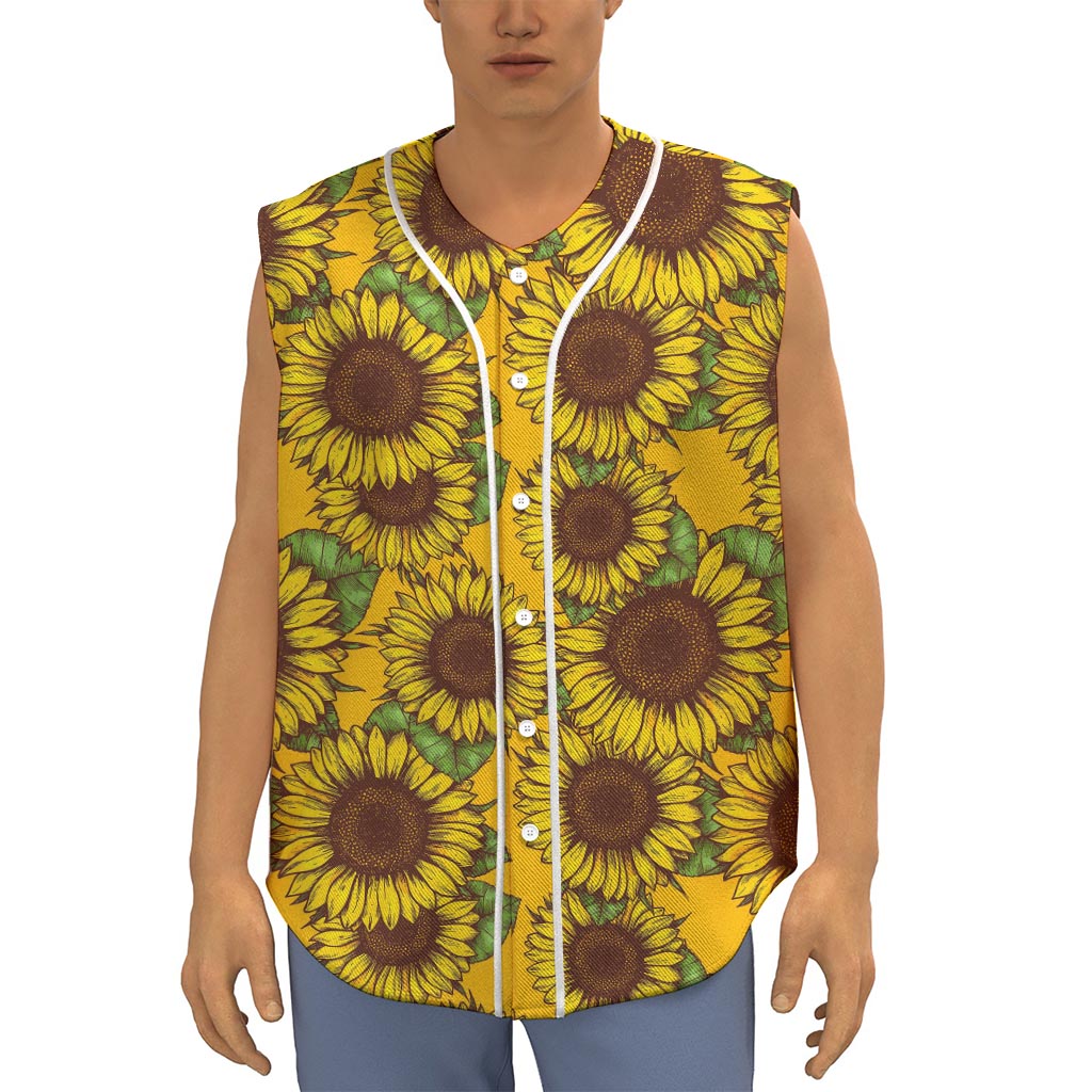 Classic Vintage Sunflower Pattern Print Sleeveless Baseball Jersey