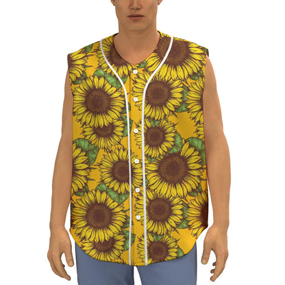 Classic Vintage Sunflower Pattern Print Sleeveless Baseball Jersey