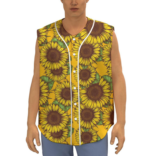 Classic Vintage Sunflower Pattern Print Sleeveless Baseball Jersey