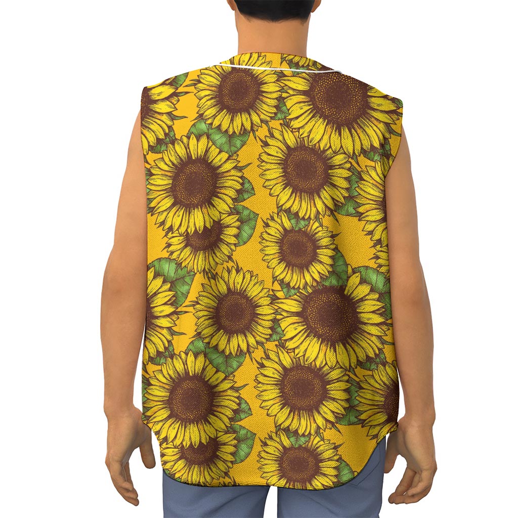 Classic Vintage Sunflower Pattern Print Sleeveless Baseball Jersey