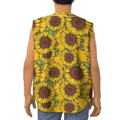 Classic Vintage Sunflower Pattern Print Sleeveless Baseball Jersey