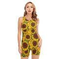 Classic Vintage Sunflower Pattern Print Sleeveless One Piece Swimsuit