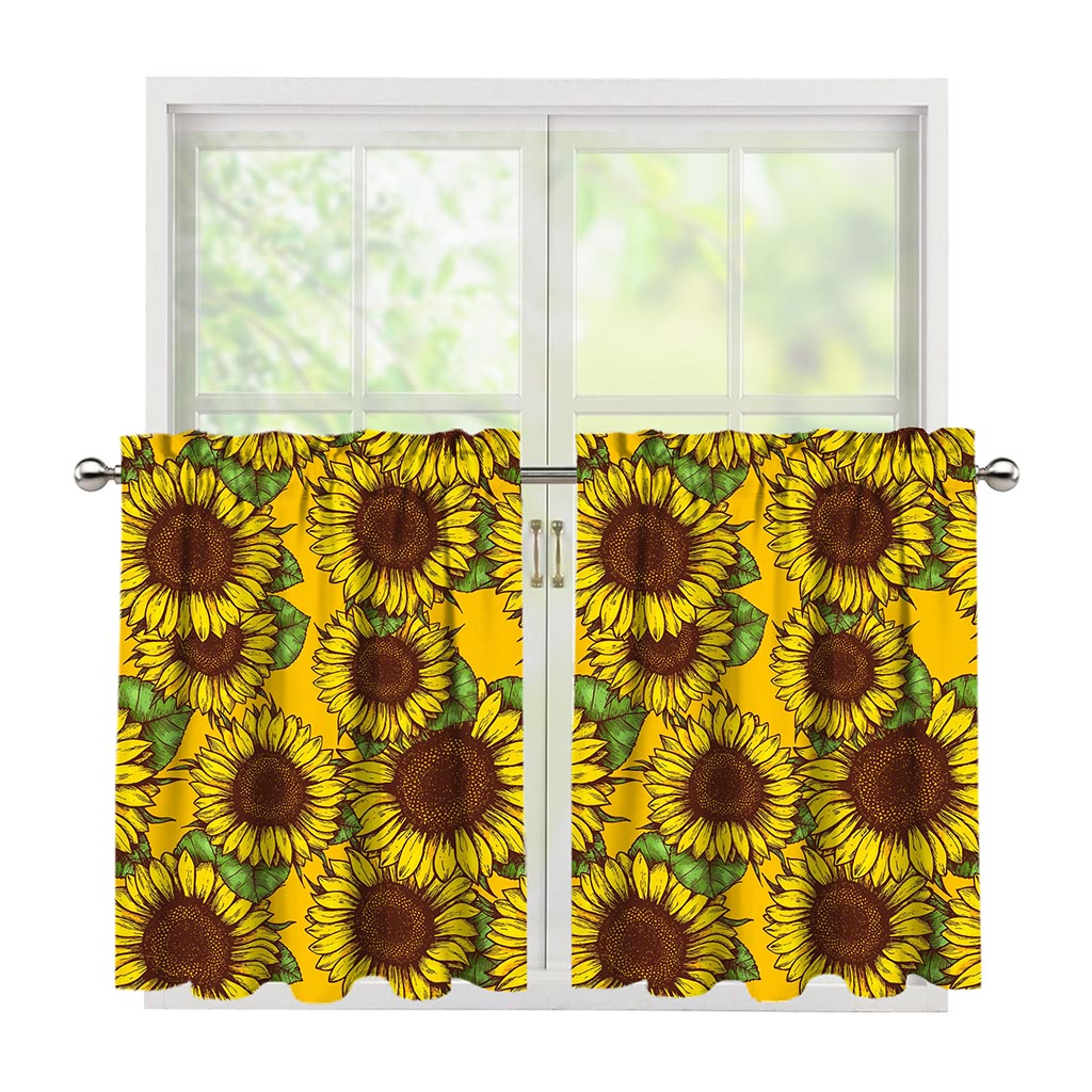 Classic Vintage Sunflower Pattern Print Tier Curtains