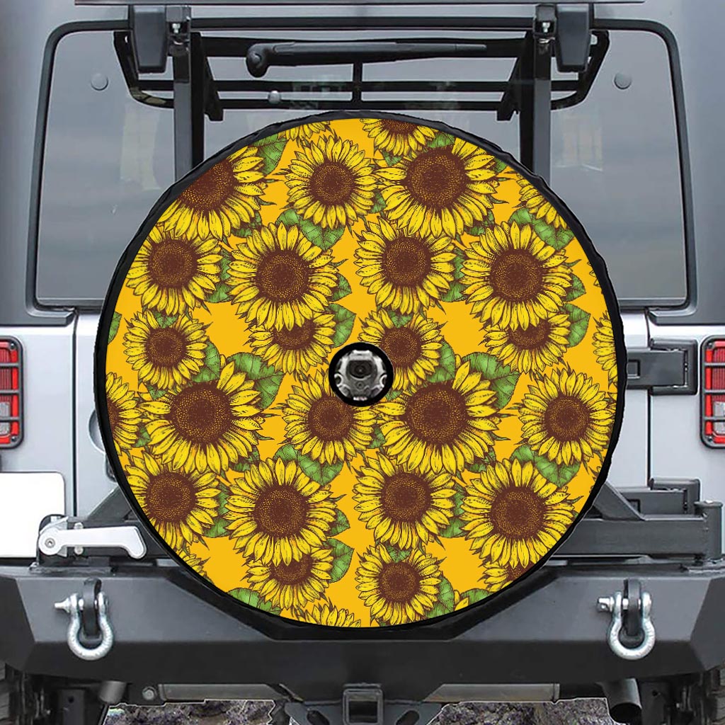 Classic Vintage Sunflower Pattern Print Tire Cover With Camera Hole