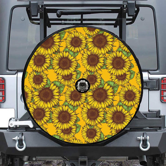 Classic Vintage Sunflower Pattern Print Tire Cover With Camera Hole