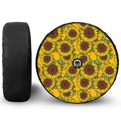 Classic Vintage Sunflower Pattern Print Tire Cover With Camera Hole