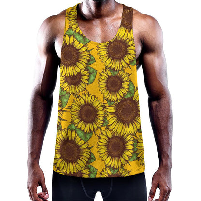 Classic Vintage Sunflower Pattern Print Training Tank Top