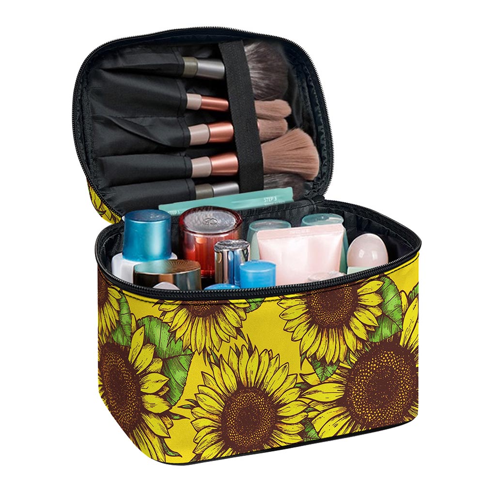 Classic Vintage Sunflower Pattern Print Travel Makeup Bag