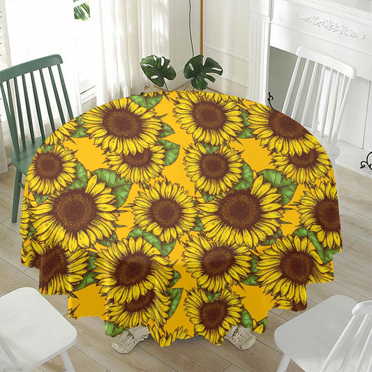 Classic Vintage Sunflower Pattern Print Waterproof Round Tablecloth
