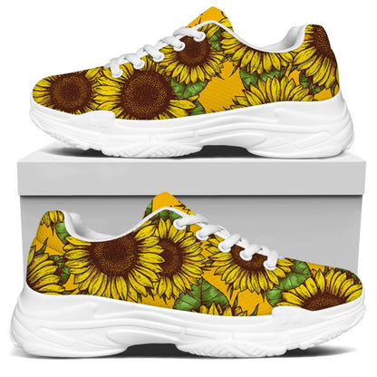 Classic Vintage Sunflower Pattern Print White Chunky Shoes