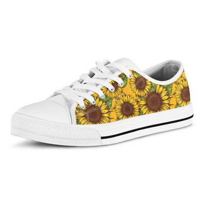 Classic Vintage Sunflower Pattern Print White Low Top Sneakers