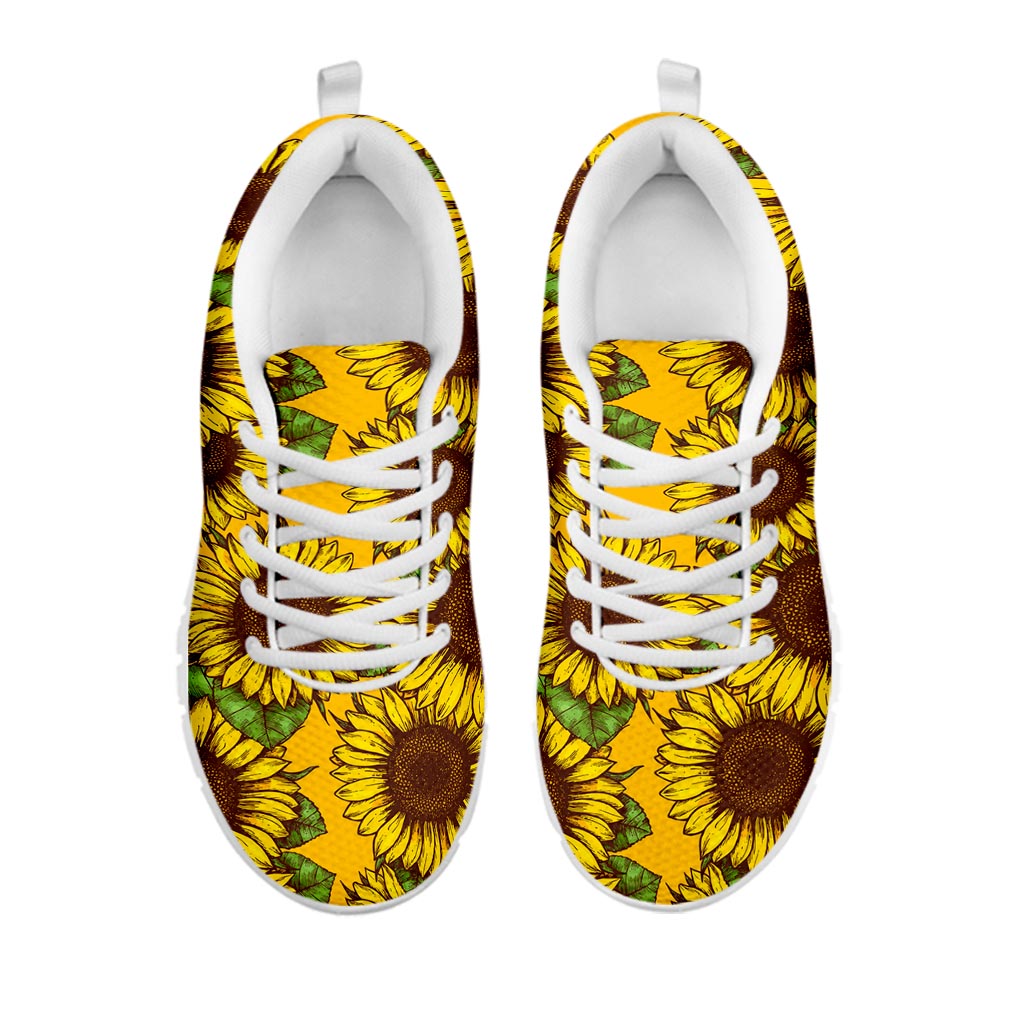 Classic Vintage Sunflower Pattern Print White Running Shoes
