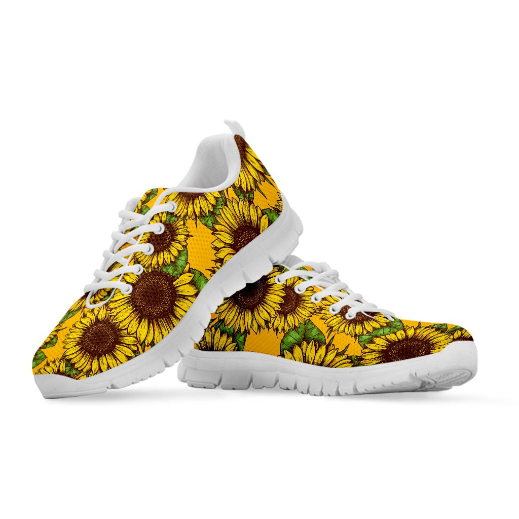 Classic Vintage Sunflower Pattern Print White Running Shoes