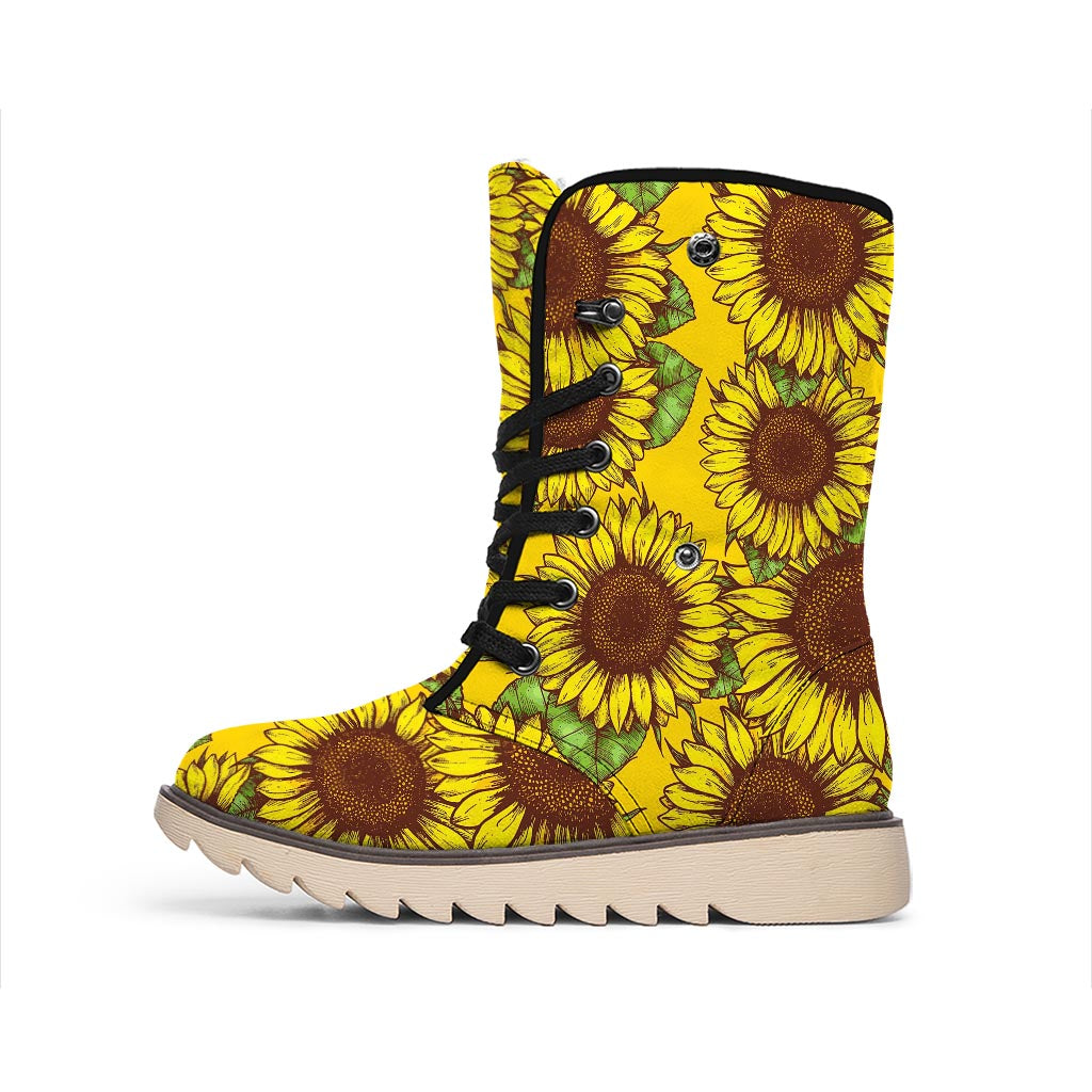 Classic Vintage Sunflower Pattern Print Winter Boots