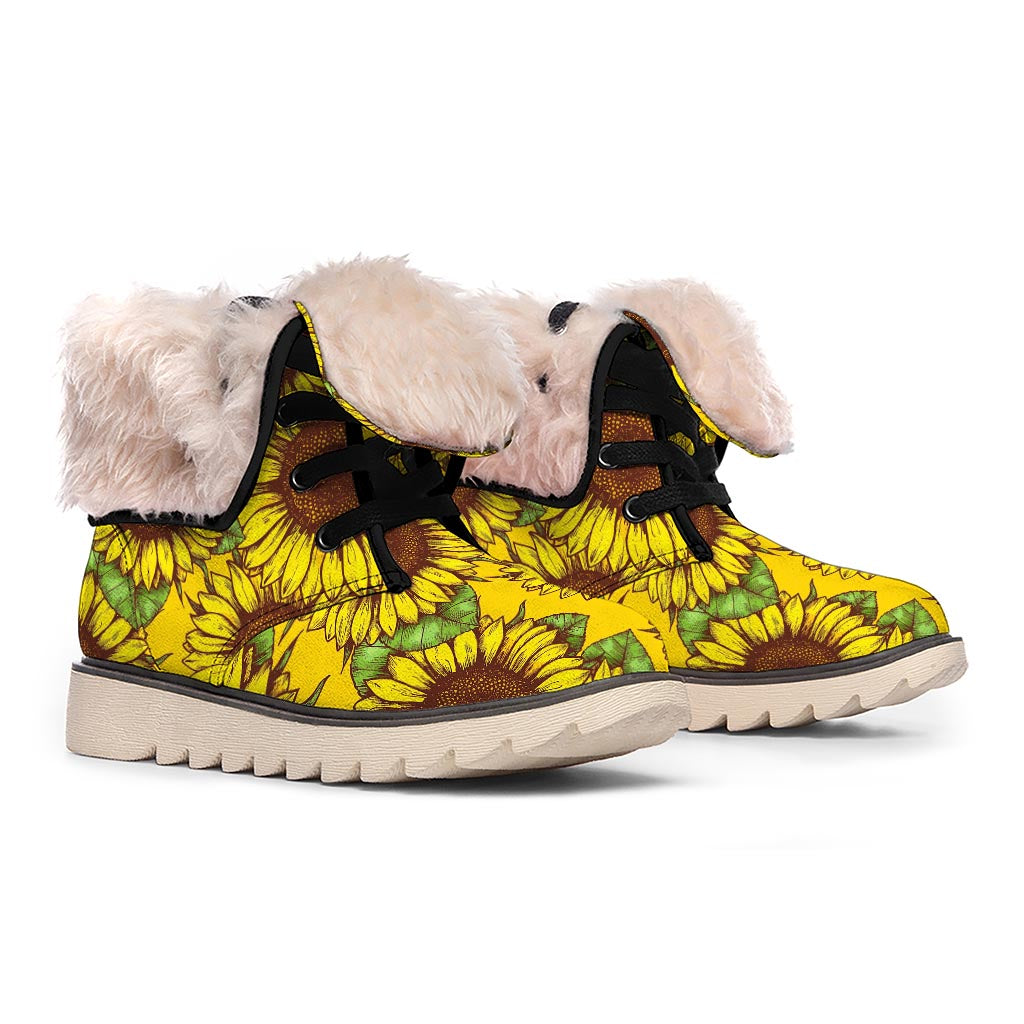 Classic Vintage Sunflower Pattern Print Winter Boots