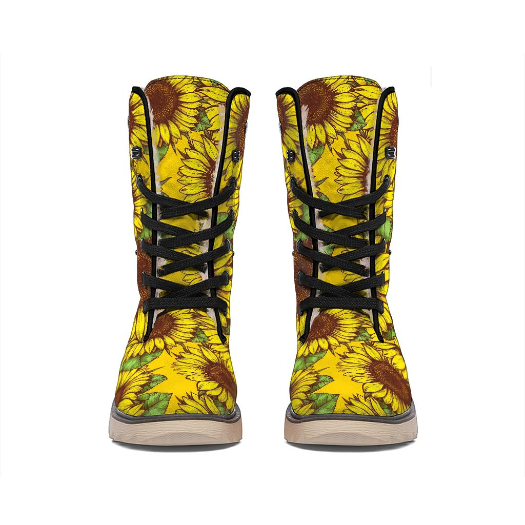 Classic Vintage Sunflower Pattern Print Winter Boots