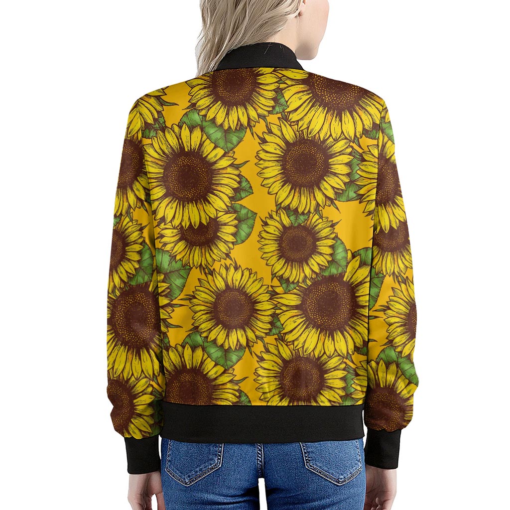 Classic Vintage Sunflower Pattern Print Women's Bomber Jacket