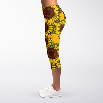Classic Vintage Sunflower Pattern Print Women's Capri Leggings