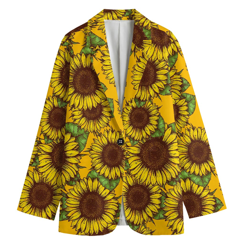 Classic Vintage Sunflower Pattern Print Women's Cotton Blazer