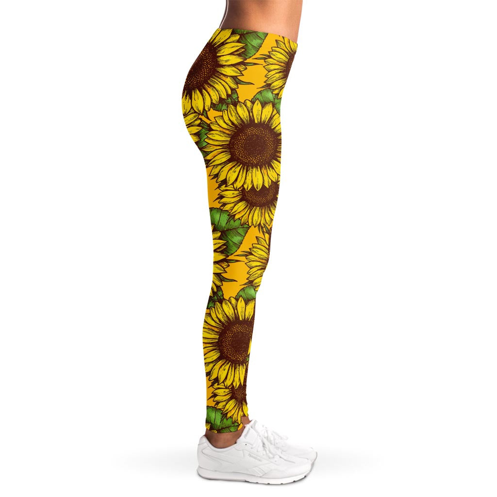 Classic Vintage Sunflower Pattern Print Women's Leggings