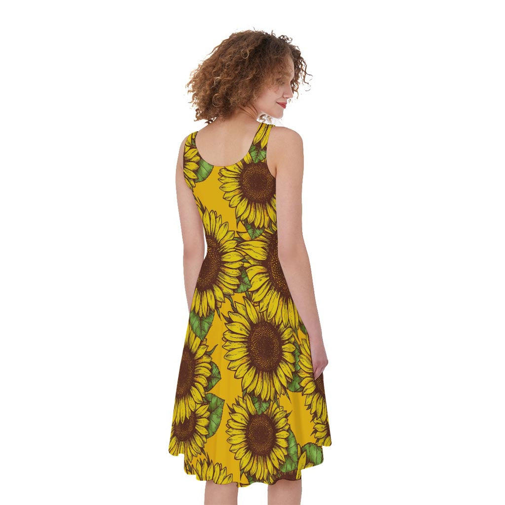 Classic Vintage Sunflower Pattern Print Women's Sleeveless Dress