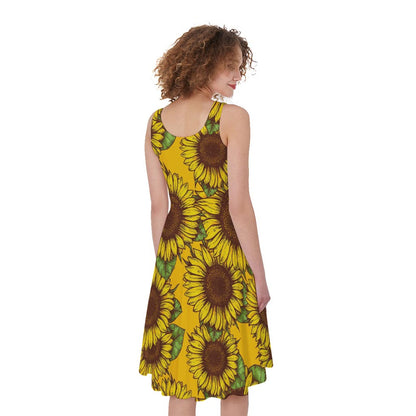 Classic Vintage Sunflower Pattern Print Women's Sleeveless Dress