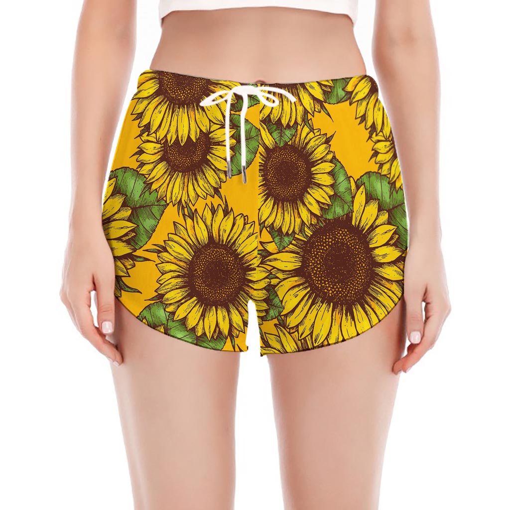 Classic Vintage Sunflower Pattern Print Women's Split Running Shorts
