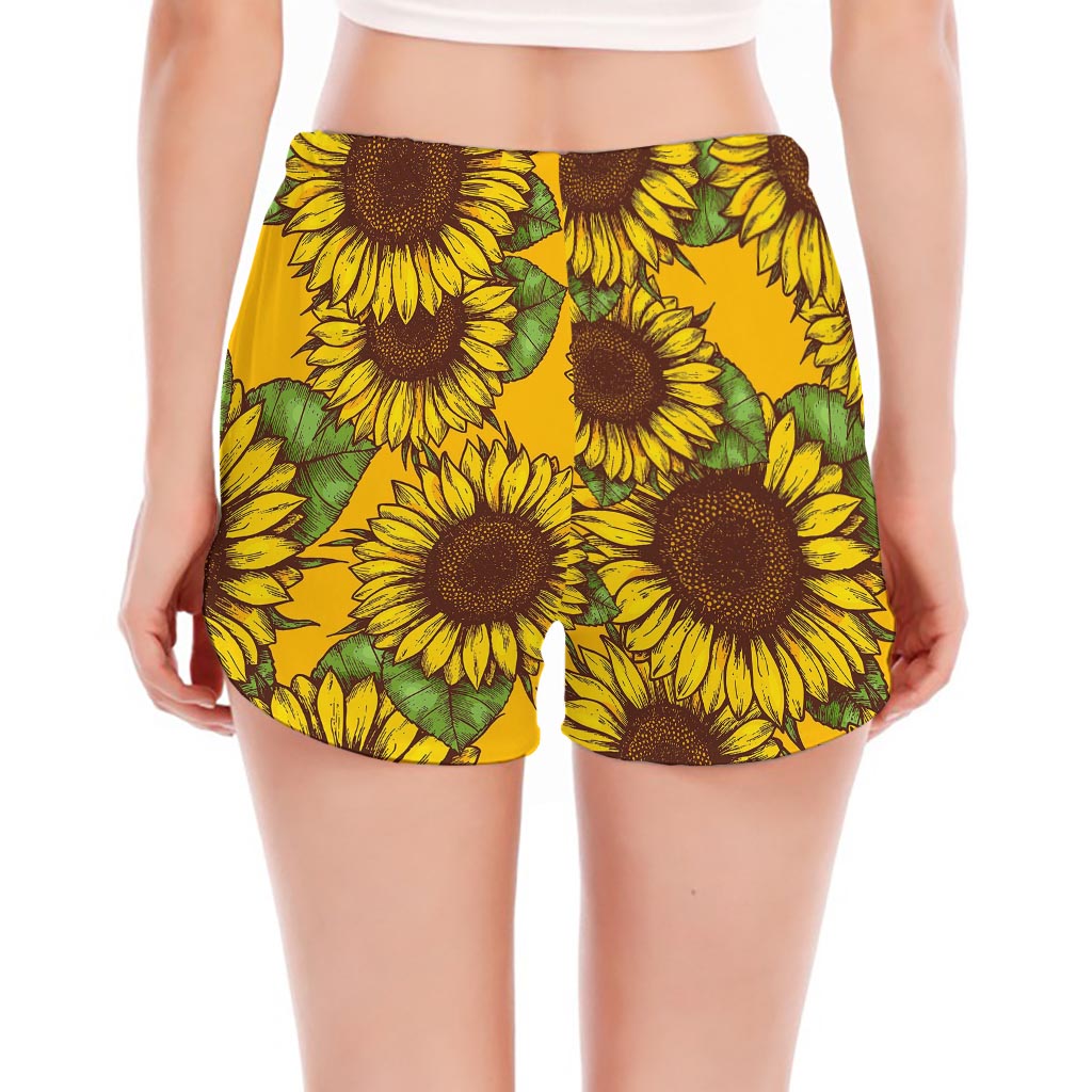 Classic Vintage Sunflower Pattern Print Women's Split Running Shorts