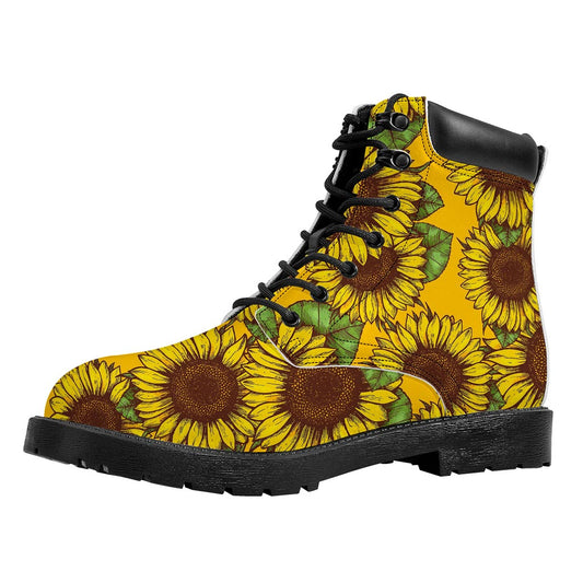 Classic Vintage Sunflower Pattern Print Work Boots