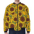 Classic Vintage Sunflower Pattern Print Zip Sleeve Bomber Jacket