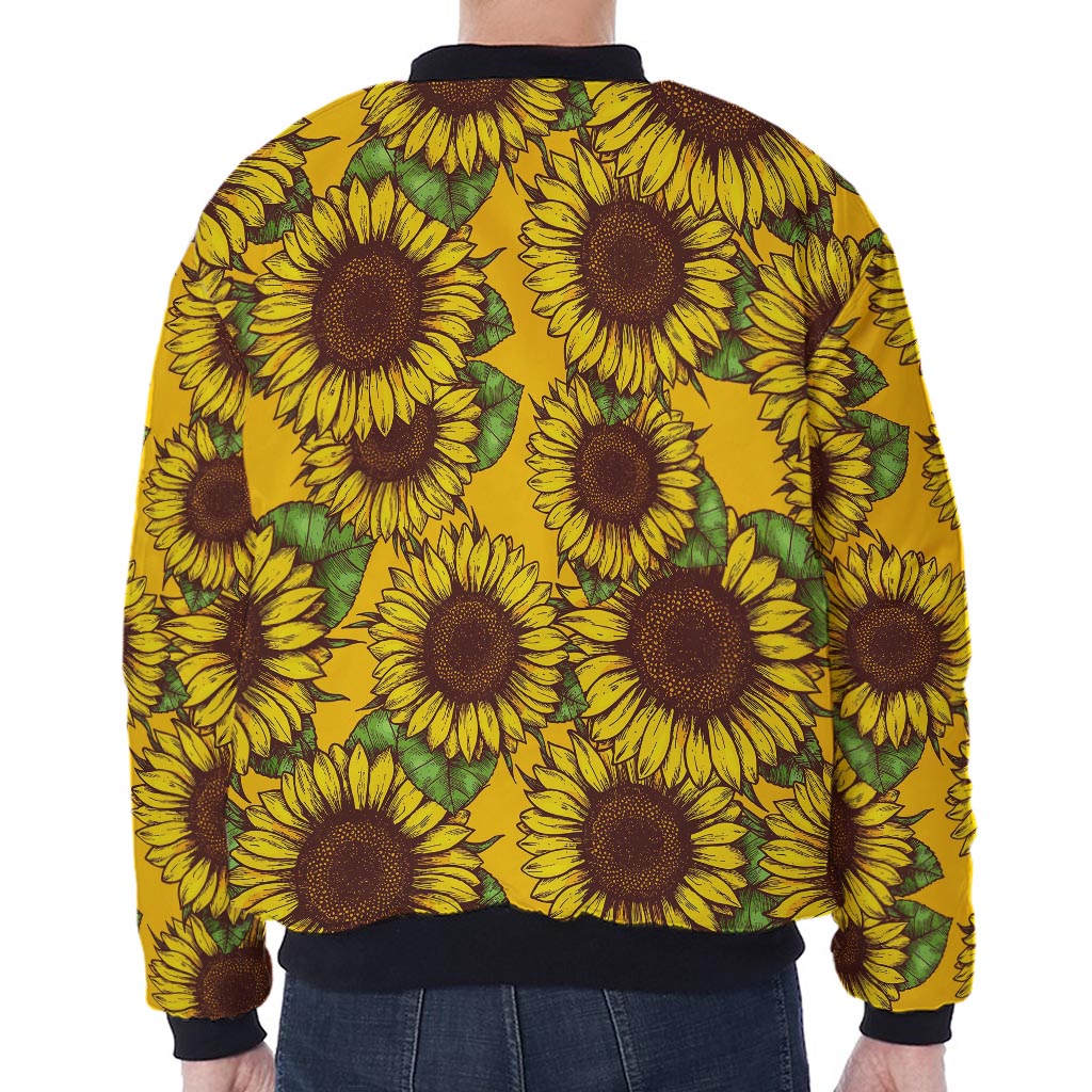 Classic Vintage Sunflower Pattern Print Zip Sleeve Bomber Jacket