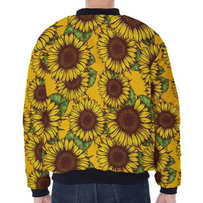 Classic Vintage Sunflower Pattern Print Zip Sleeve Bomber Jacket