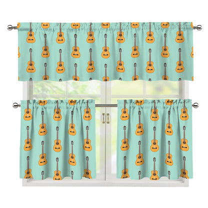 Classical Guitar Pattern Print 3 Piece Kitchen Curtains