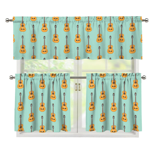Classical Guitar Pattern Print 3 Piece Kitchen Curtains