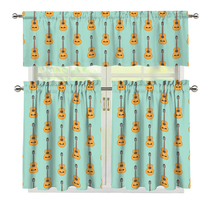 Classical Guitar Pattern Print 3 Piece Kitchen Curtains