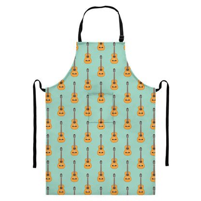 Classical Guitar Pattern Print Bib Apron With Pocket