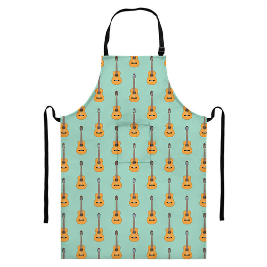 Classical Guitar Pattern Print Bib Apron With Pocket