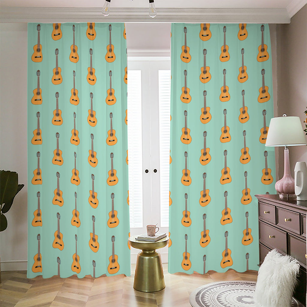 Classical Guitar Pattern Print Blackout Pencil Pleat Curtains