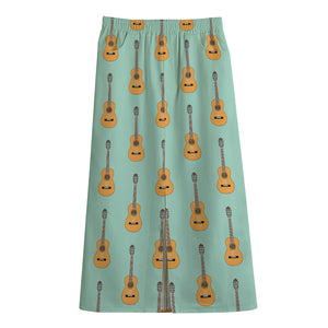 Classical Guitar Pattern Print Cotton Front Slit Maxi Skirt