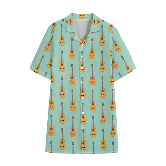 Classical Guitar Pattern Print Cotton Hawaiian Shirt