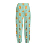 Classical Guitar Pattern Print Fleece Lined Knit Pants