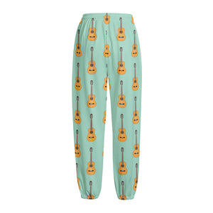 Classical Guitar Pattern Print Fleece Lined Knit Pants