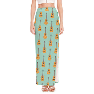 Classical Guitar Pattern Print High Slit Maxi Skirt