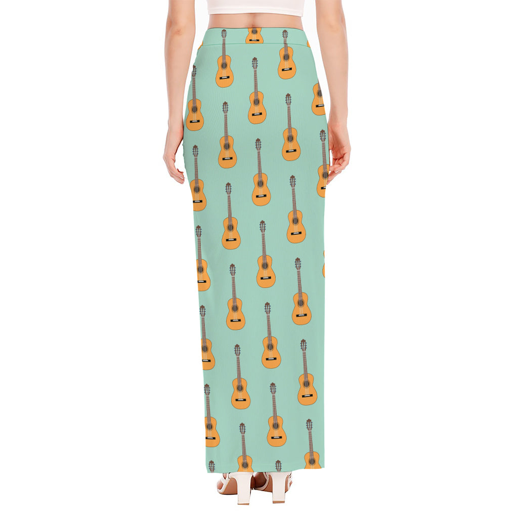 Classical Guitar Pattern Print High Slit Maxi Skirt