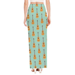 Classical Guitar Pattern Print High Slit Maxi Skirt