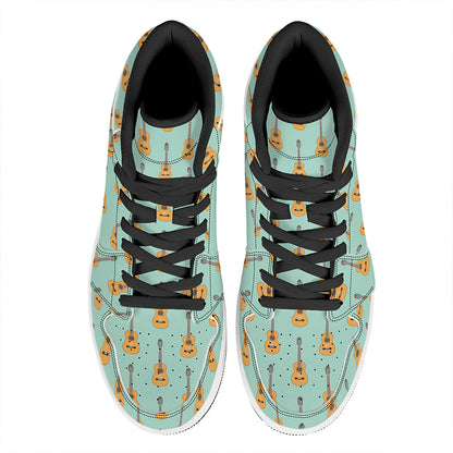 Classical Guitar Pattern Print High Top Leather Sneakers