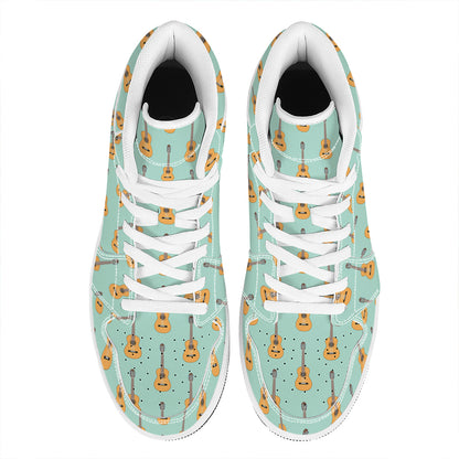 Classical Guitar Pattern Print High Top Leather Sneakers