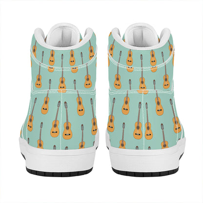 Classical Guitar Pattern Print High Top Leather Sneakers